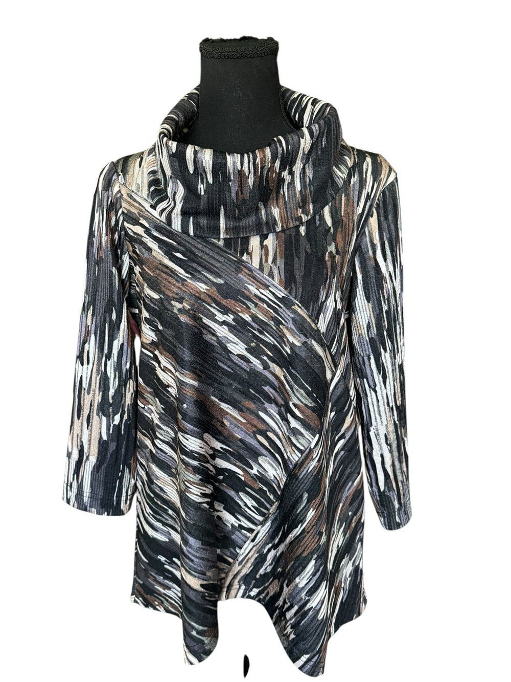 Ali Miles Petite Abstract Funnel Neck Tunic Top PM Art Print Boho Career Chic